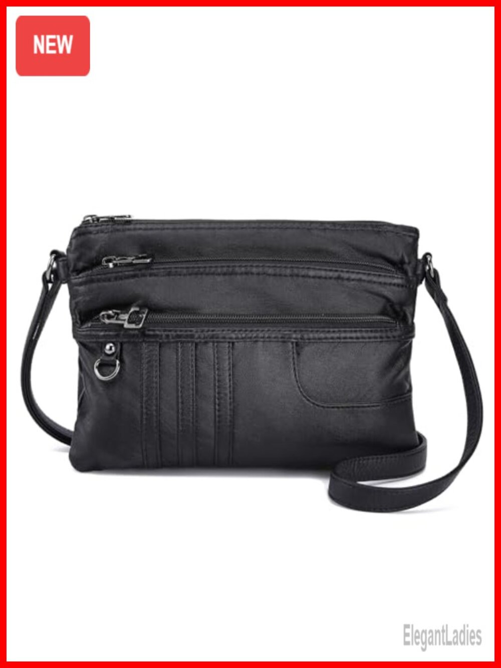 Small Multi Pocket Crossbody Purse Synthetic Leather Adjustable Strap